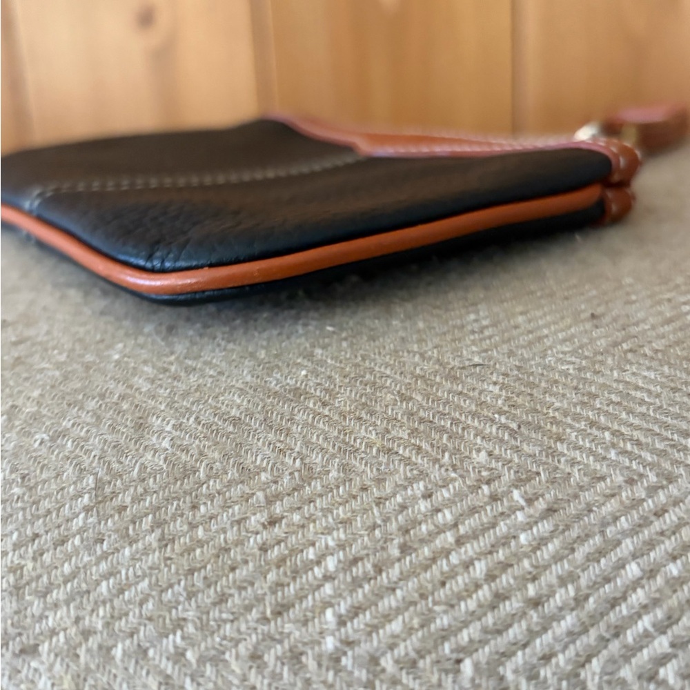 Dooney & Bourke Black Pebbled Leather Wristlet with Brown Leather Detail - Picture 5 of 11